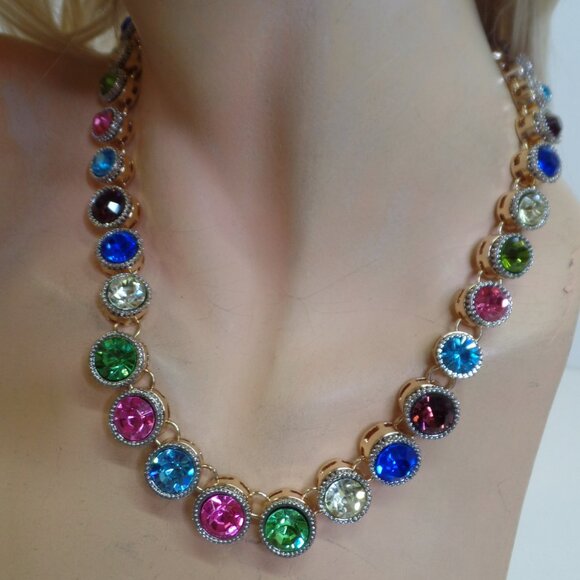 OPC CN RAINBOW Goldtone Chain Necklace & Bracelet & COLORFUL Premium Crystals - Picture 3 of 11